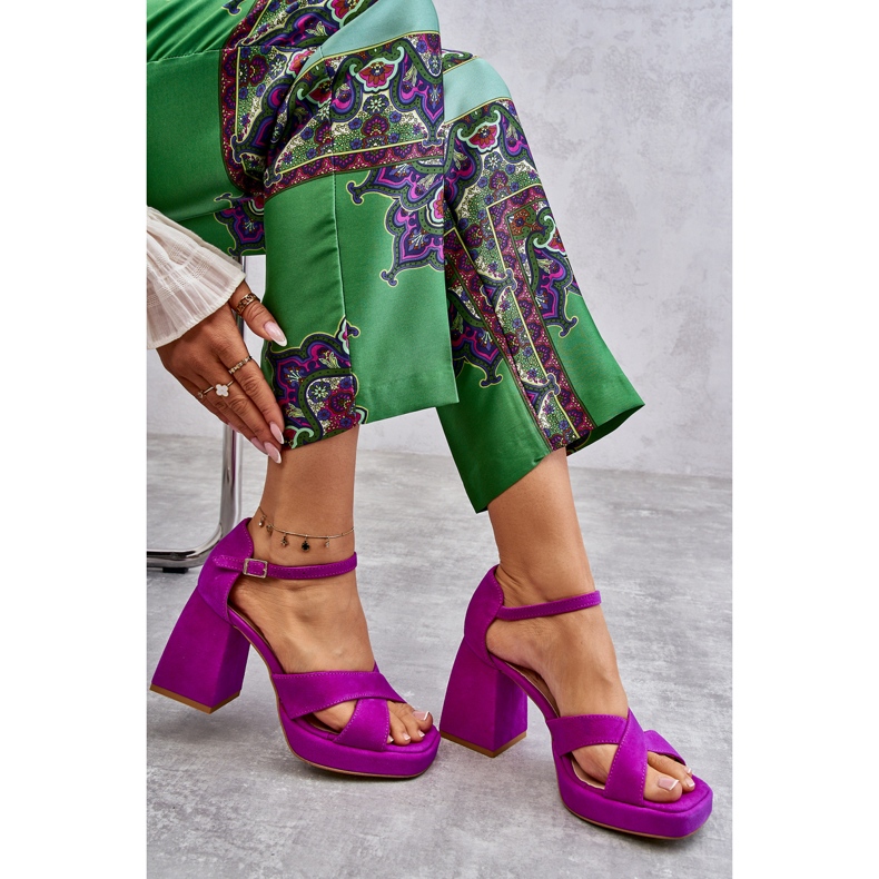 Lewski Shoes Naisten mokkanahkaiset korkeakorkoiset sandaalit Leski-kengät 3221 Fuchsia vaaleanpunainen 2