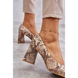 Lewski Shoes Nahkapumput käärmekuvioisella vasemmalla kengät 3277 beige-kulta kultainen 1