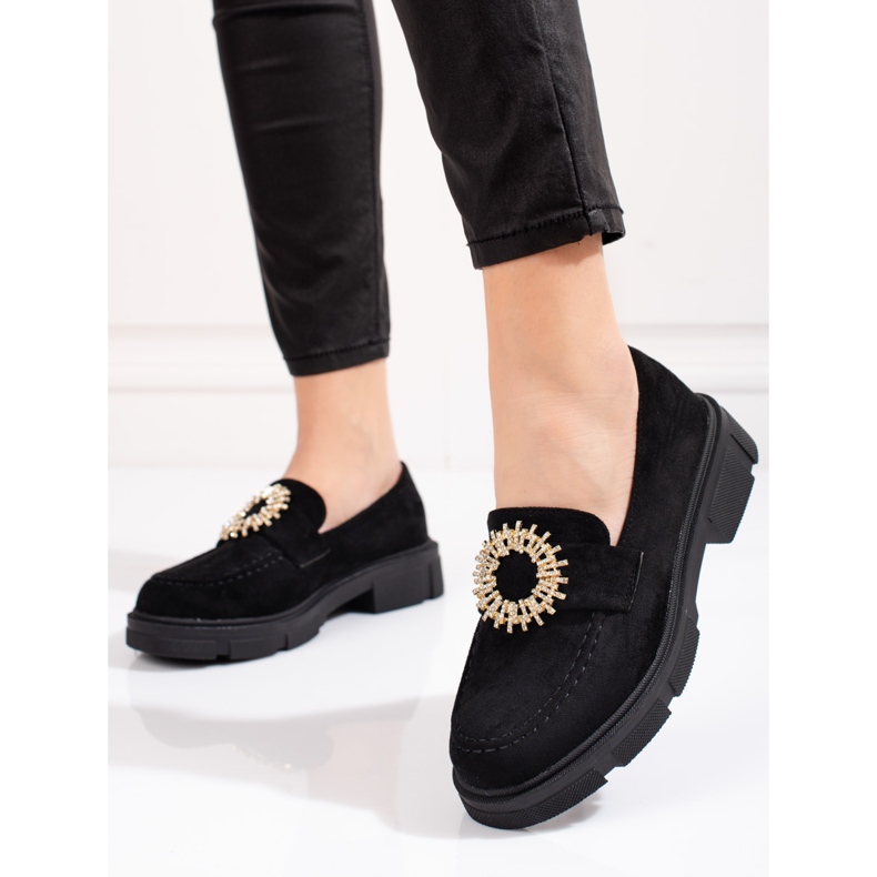 Naisten Shelovet mustat mokkanahkakengät 1