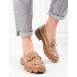 Shelovet ruskeat lakatut kengät beige 1