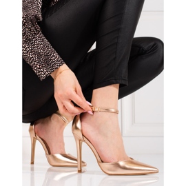 Naisten kultaiset Shelovet-korkokengät, jotka on kiinnitetty nilkan ympärille kultainen 2