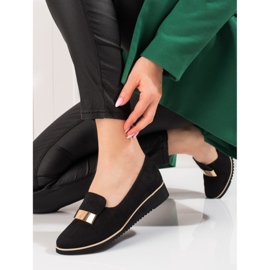 Kevyet naisten kengät Shelovet, jossa kultakoristeet mokkanahkaa musta 2