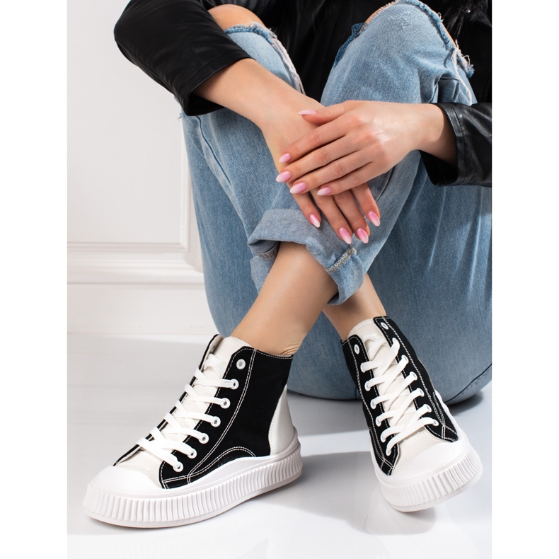 Shelovet naisten korkeat lenkkarit valkoisena ja mustana valkoinen 1