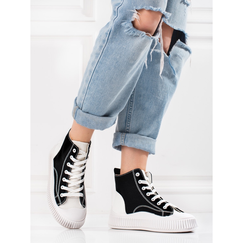 Shelovet naisten korkeat lenkkarit valkoisena ja mustana valkoinen 2