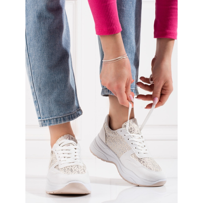 Shelovet naisten urheilukengät kiiltävällä kuviolla valkoinen hopea 1