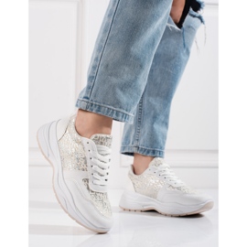 Shelovet naisten urheilukengät kiiltävällä kuviolla valkoinen hopea 2