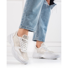 Shelovet naisten urheilukengät kiiltävällä valkoisella kuviolla valkoinen hopea 1