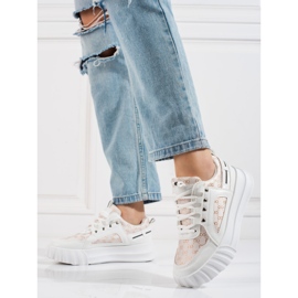 Valkoiset Shelovet naisten urheilukengät paksulla pohjalla beige valkoinen kultainen 1