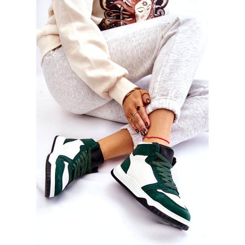 Naisten korkeat urheilukengät, lenkkarit, valkoinen ja vihreä 6