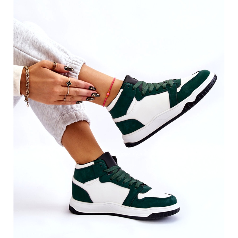 Naisten korkeat urheilukengät, lenkkarit, valkoinen ja vihreä 7