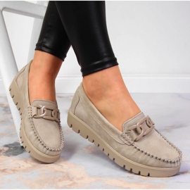 Naisten nahkaiset mokasiinit beigellä alustalla Filippo DP3334 1