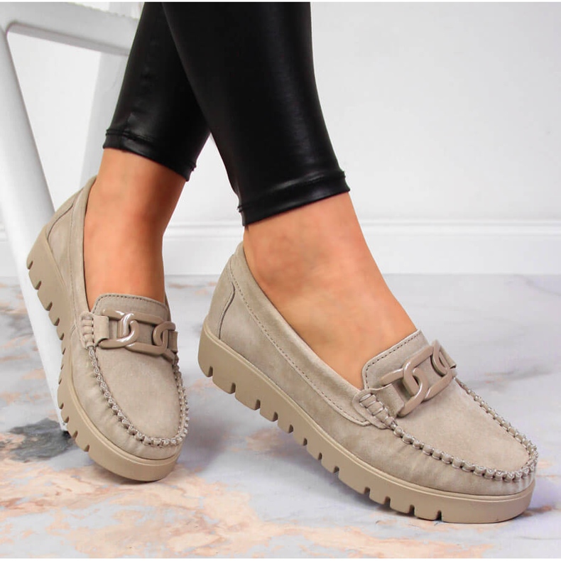 Naisten nahkaiset mokasiinit beigellä alustalla Filippo DP3334 1