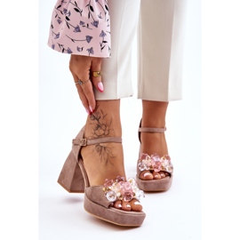 PS1 Muodikkaat sandaalit, joissa on kristalleja massiivisilla koroilla Tumma beige Garrett ruskea 1