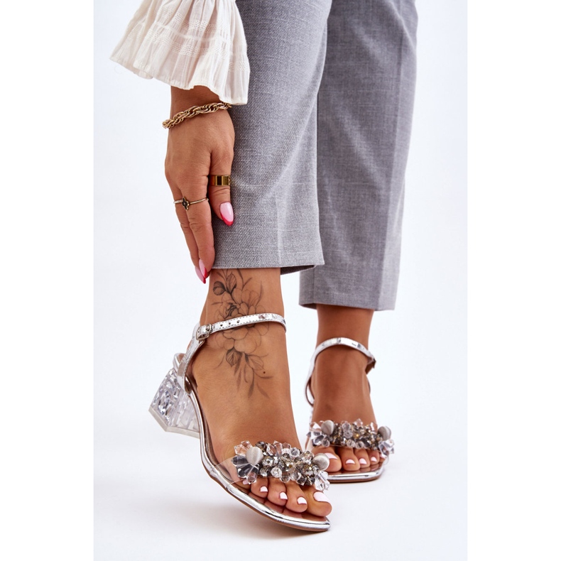 S.Barski Naisten sandaalit matalalla kantapäällä koristeilla hopea Benicio 1