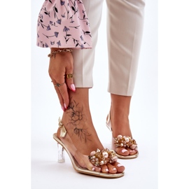 S.Barski Tyylikkäät läpinäkyvät sandaalit kultaisella lilakoristeella kultainen 1