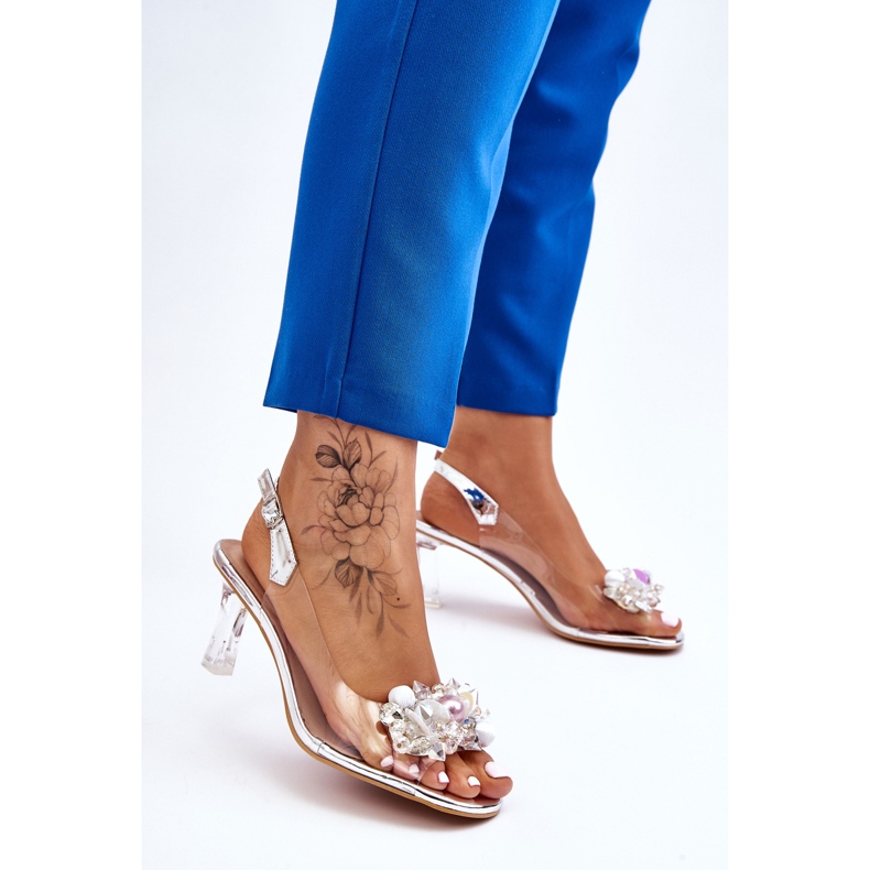S.Barski Tyylikkäät läpinäkyvät sandaalit hopeisella lilakoristeella hopea 2