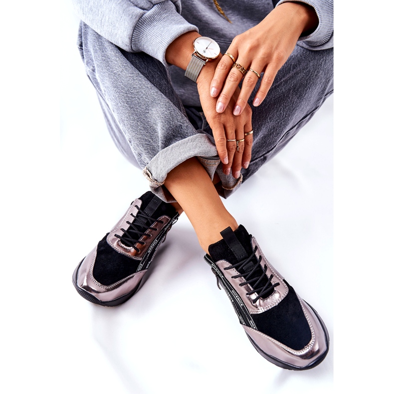 POTOCKI Nahkaiset metalliset urheilulenkkarit mustat ja hopeiset 3