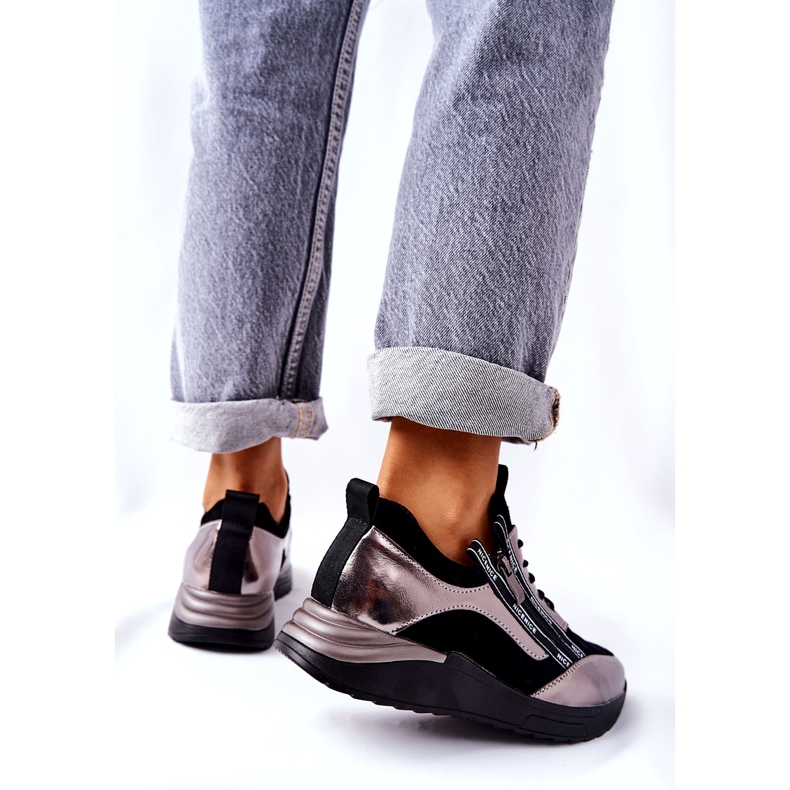 POTOCKI Nahkaiset metalliset urheilulenkkarit mustat ja hopeiset 4