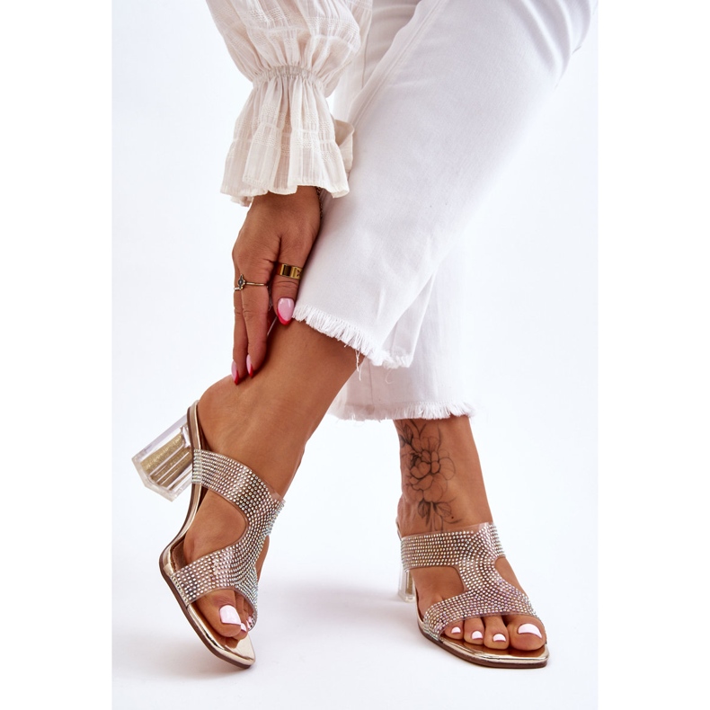 S.Barski Kultaiset Jaxen-korkoiset sandaalit strassilla kultainen 2