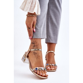 S.Barski Naisten sandaalit korkokengissä kultaisilla Esma-kristalleilla kultainen 1