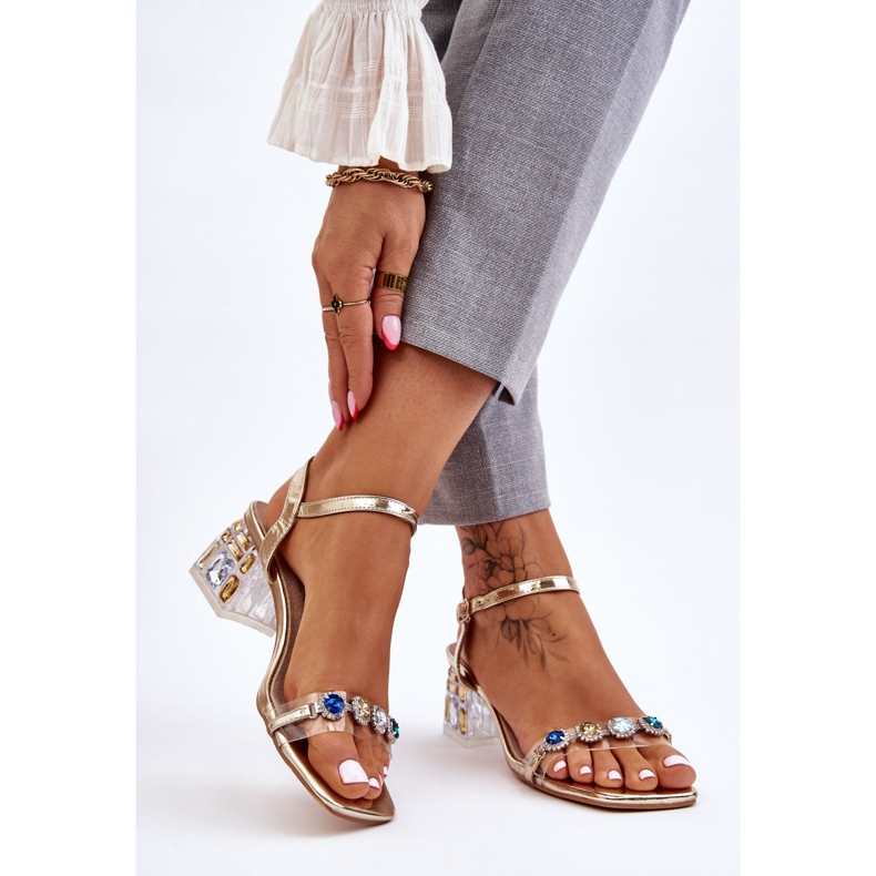 S.Barski Naisten sandaalit korkokengissä kultaisilla Esma-kristalleilla kultainen 2
