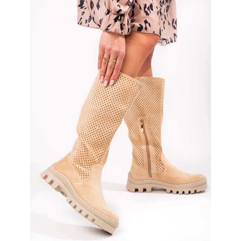 W. Potocki Potockin avoimet mokkanahkasaappaat beige 1