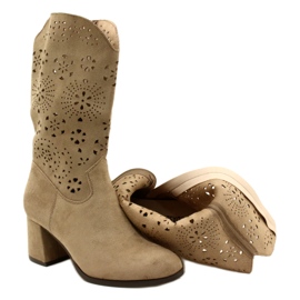 M.Daszyński Avointyöt naisten mokkanahkaiset saappaat beige 5