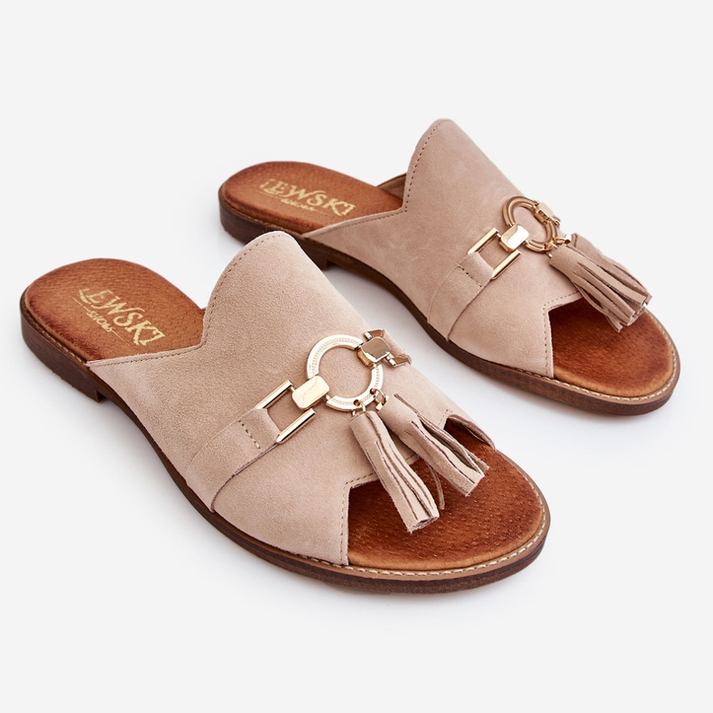 Lewski Shoes Naisten mokkanahkaiset tossut Leewski-kengät 3226 beige 2