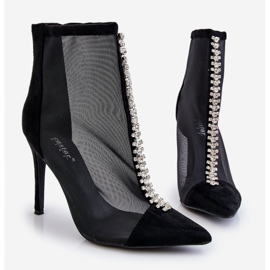 Muodikkaat naisten korkeakorkoiset saappaat verkkomustalla Rummilla 1