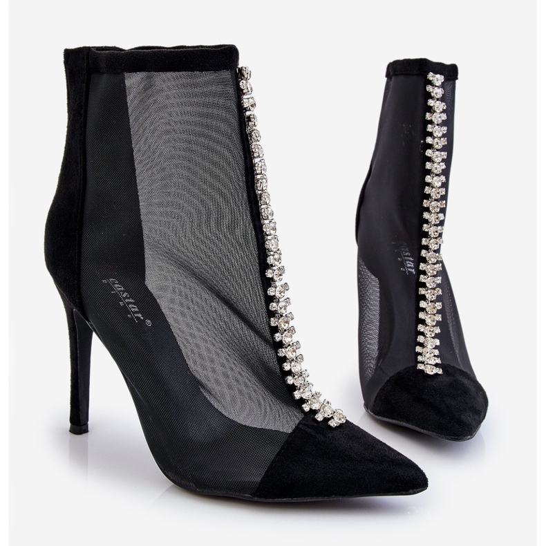Muodikkaat naisten korkeakorkoiset saappaat verkkomustalla Rummilla 1