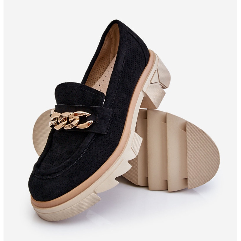 PM1 Naisten Brogues Loafers ketjulla Musta Luella 1