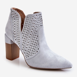 PM1 Muodikkaat mokkanahkaiset harjakattoiset korkokengät, harmaat Genevi hopea 2