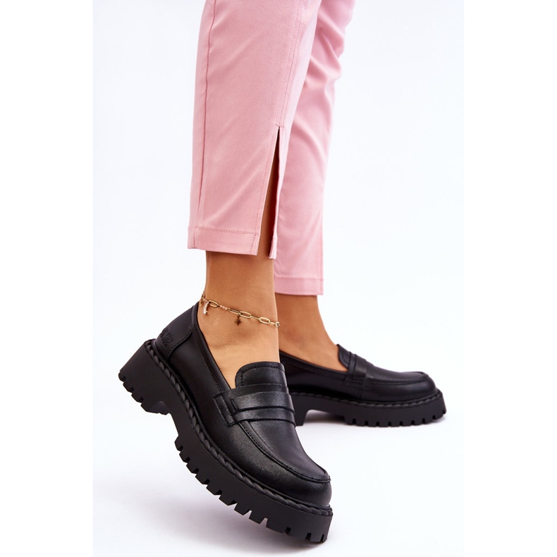 Naisten mokkasiinit Big Star -nahkakengät LL274458 musta 2