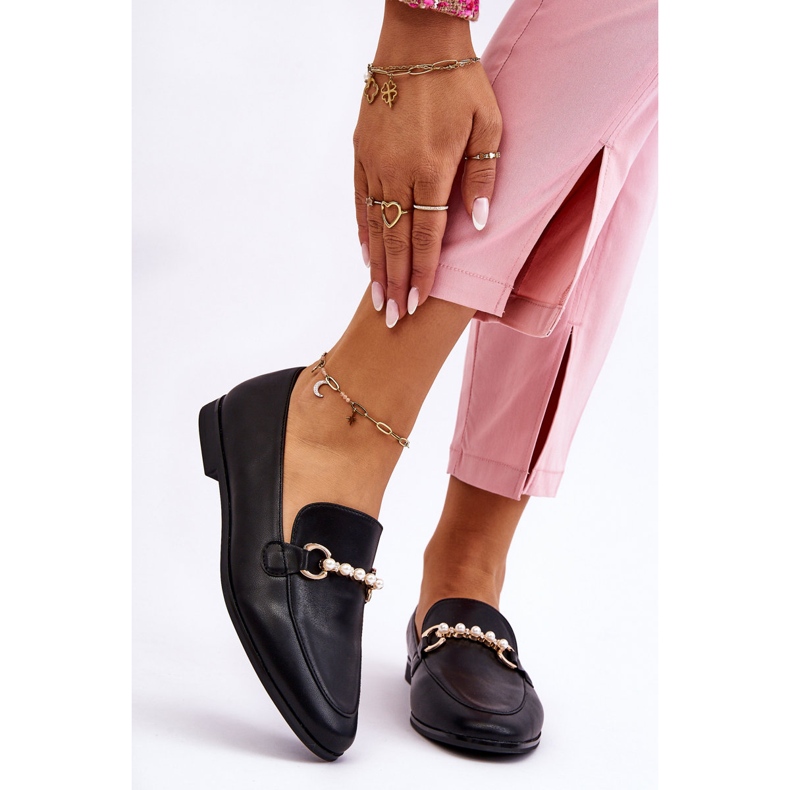 PG1 Naisten nahkahousut koristeellisilla helmillä Black Ishan musta 1