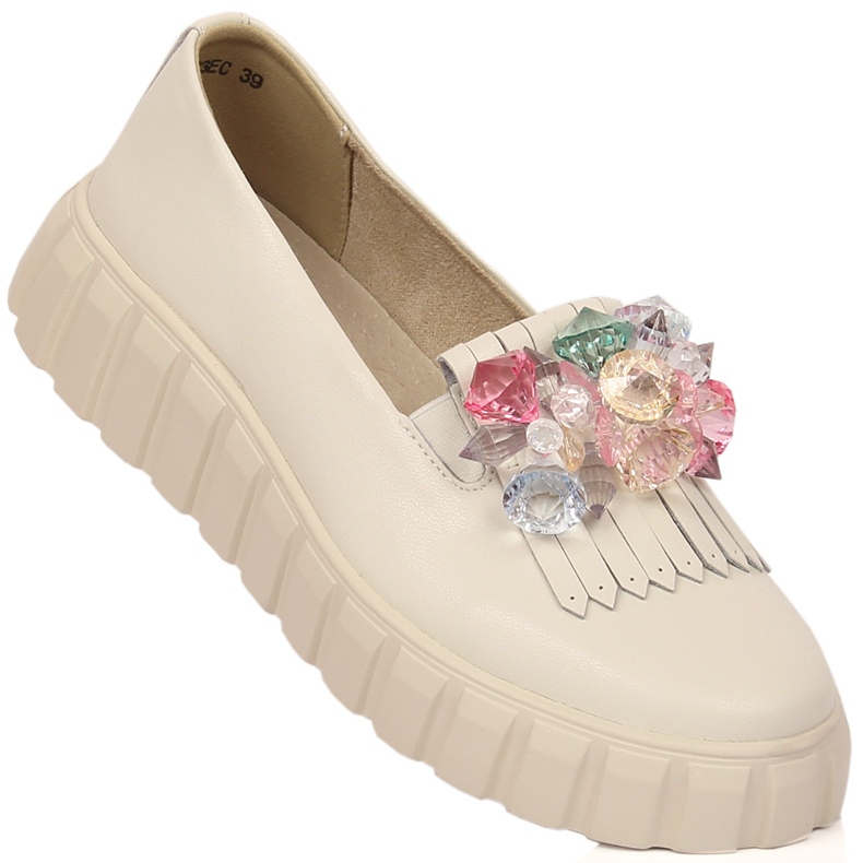 Naisten nahkakengät alustalla koristekivillä Filippo DP4593/23 ekru 1