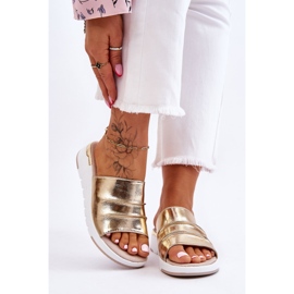 S.Barski Naisten nahkaiset tossut matalalla kullalla Leona kultainen 1