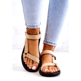 Naisten mokkanahkaiset urheilusandaalit beige 3