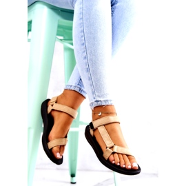 Naisten mokkanahkaiset urheilusandaalit beige 5