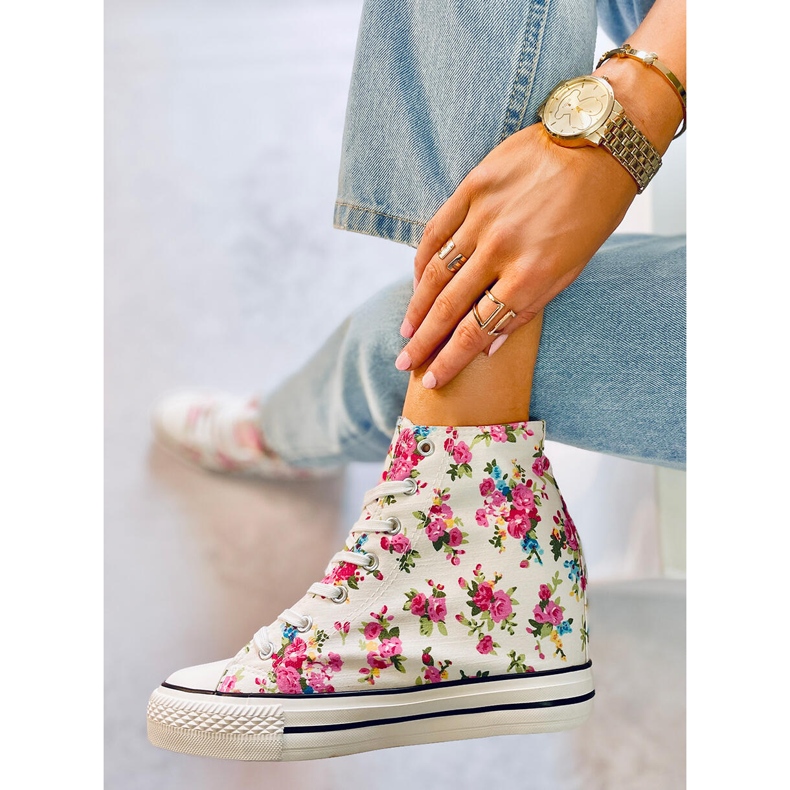 BM Paradis White -kukkaiset korkeavarttaiset lenkkarit valkoinen 2