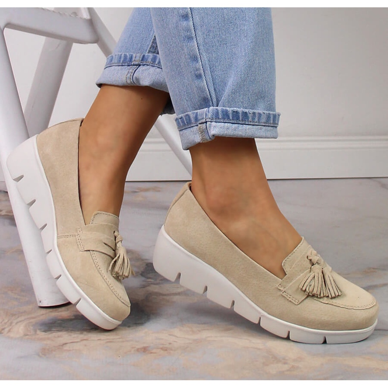 Filippo DP3162/23 nahkaiset kiilahousut tupsuilla beige 1