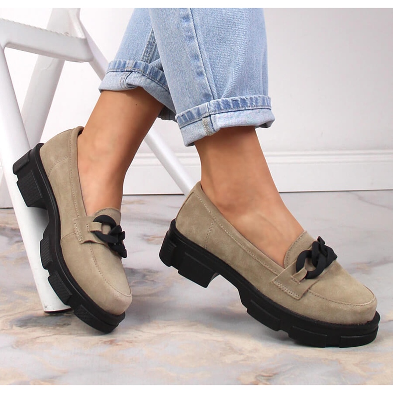 Nahkaiset mokkanahkakengät ketjulla beige Filippo DP3221/23 1