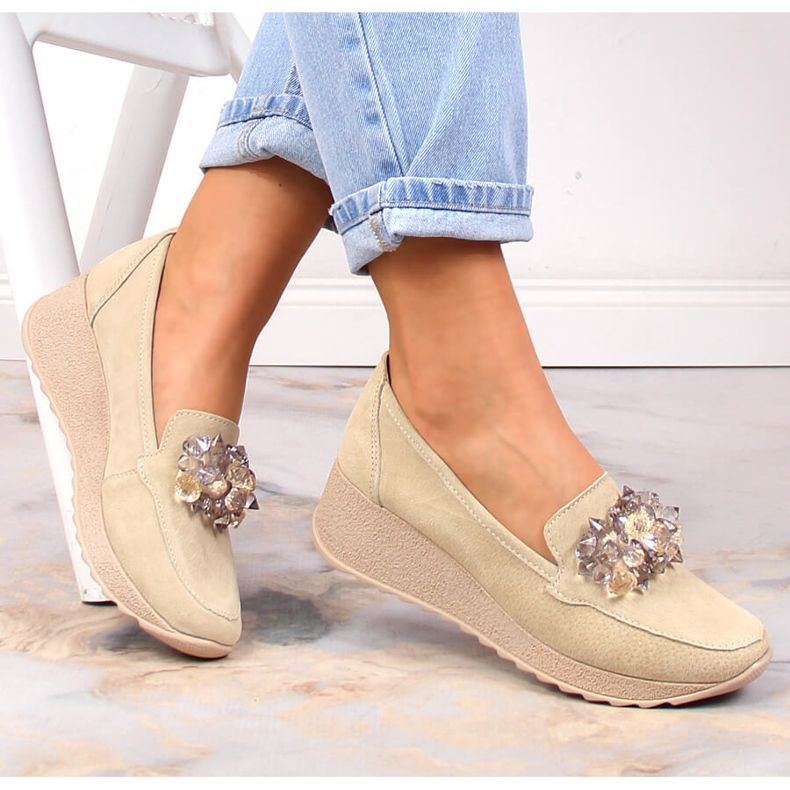 Naisten nahkahousut kiilalla beigeillä Filippo-kiteillä DP4563/23 1