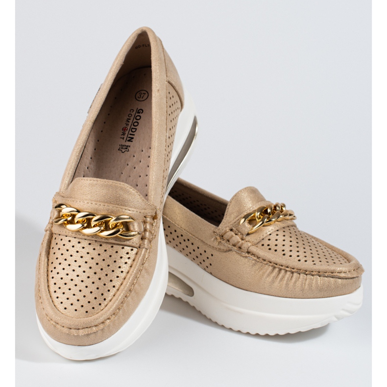 SHELOVET Naisten kultaiset loaferit Slovet-tasolla kultainen 1