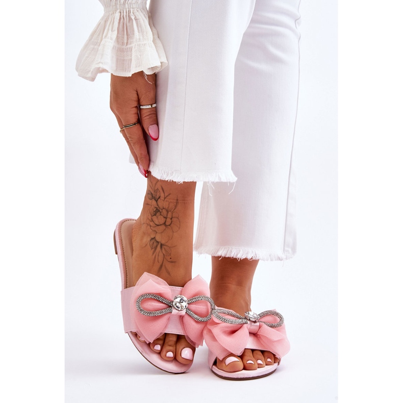 PS1 Naisten tossut, joissa rusetti ja strassit Pink Jolene vaaleanpunainen 1