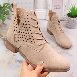 Potocki SZ12089 beige mokkanahka harjakattoiset tasaiset saappaat 1