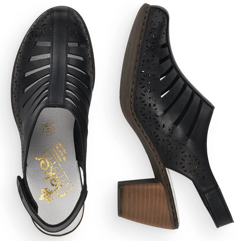 Mukavat nahkaiset naisten korkokengät Rieker 40959-00 musta 2