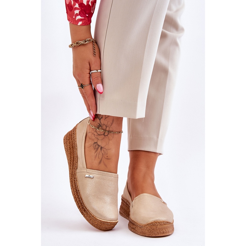 Lemar Naisten Wedge Nahka Espadrilles Beige &amp; Gold Hadlee 1