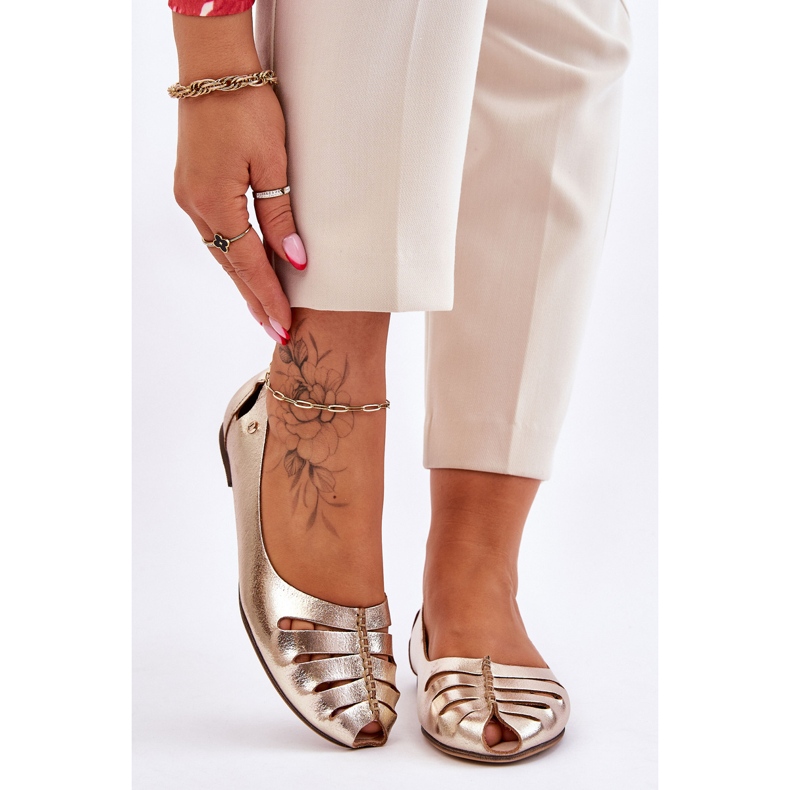 Lemar Mukavat nahkaiset naisten balerinat Golden Luka kultainen 1