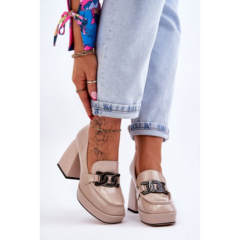 S.Barski Nahkapumput massiivisissa korkokengissä beige Maximo 1