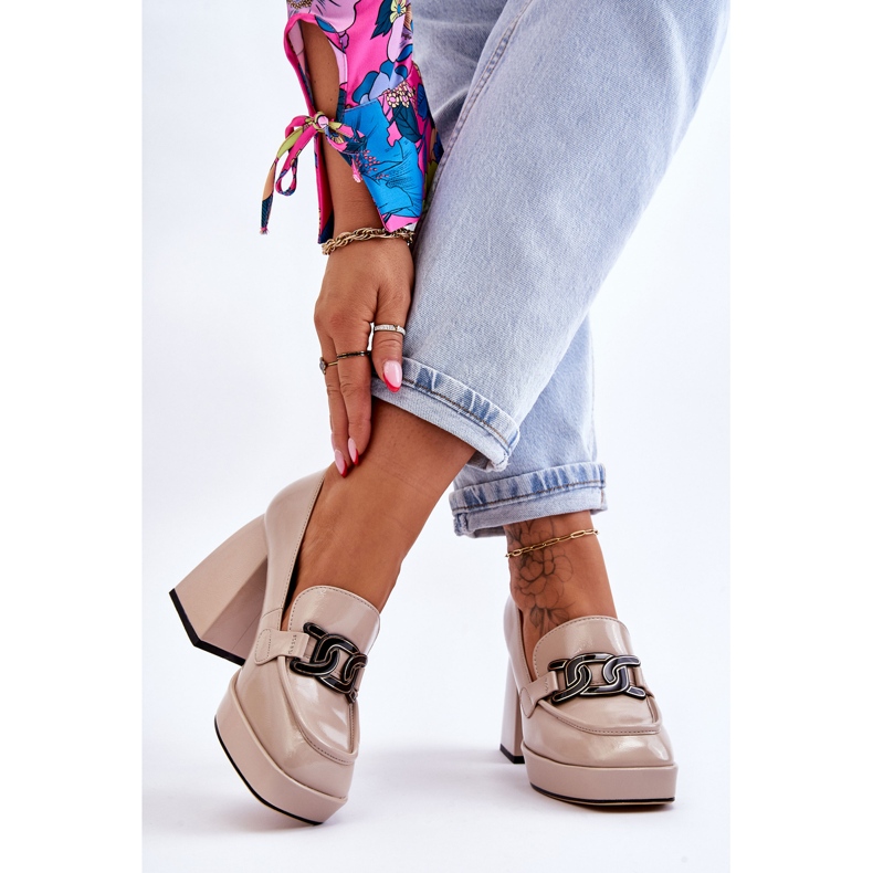 S.Barski Nahkapumput massiivisissa korkokengissä beige Maximo 2